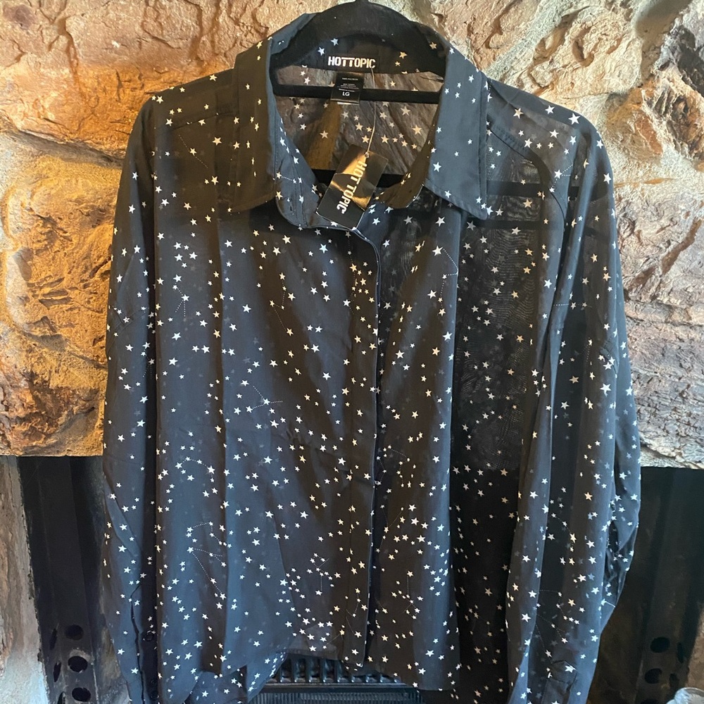 Large Hot Topic sheer black blouse with stars